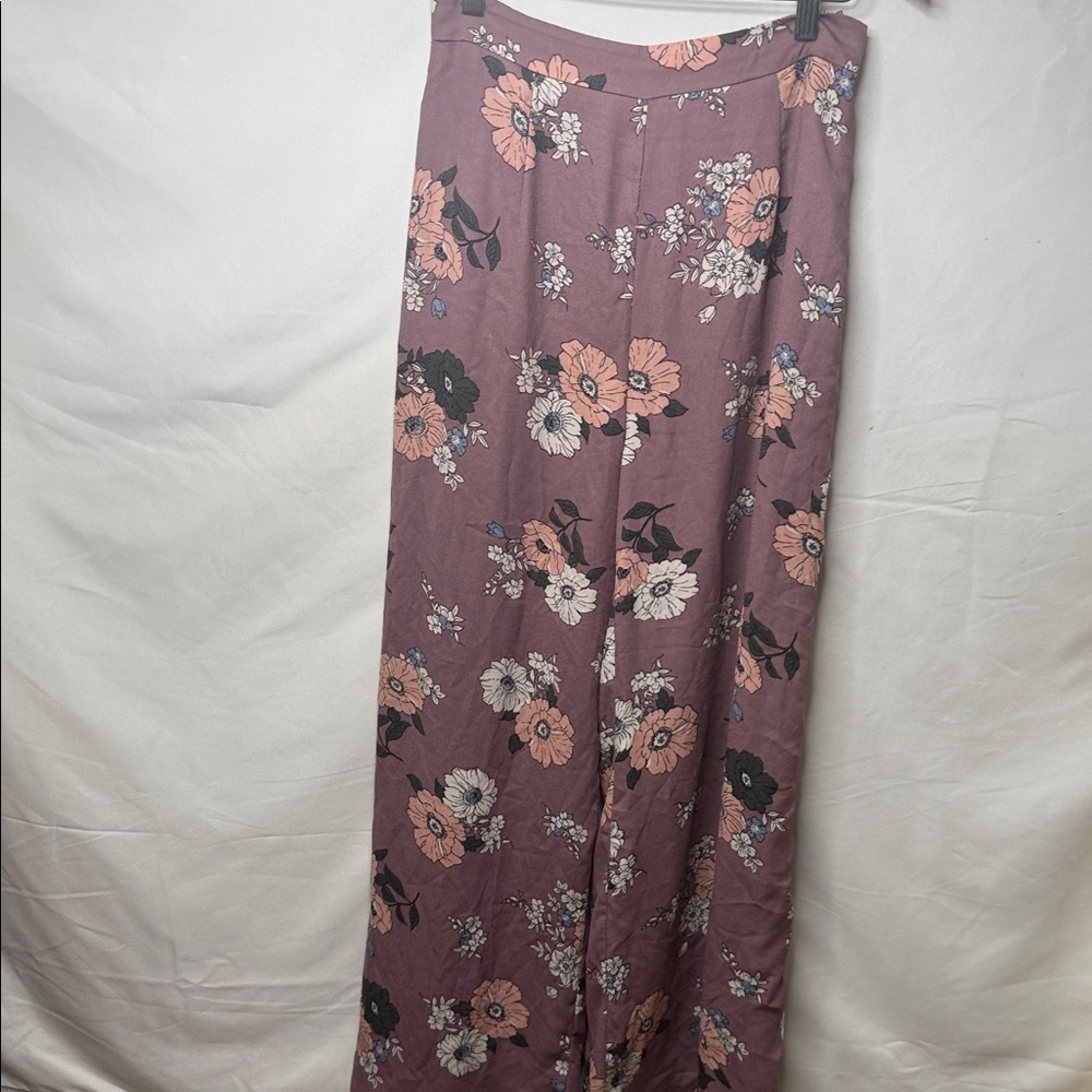 Sadie & Sage purple floral wide leg flowy pants sz S
